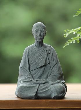 达摩佛像摆件客厅玄关店铺禅意弘一法师摆设花卉盆景鱼缸景观造景