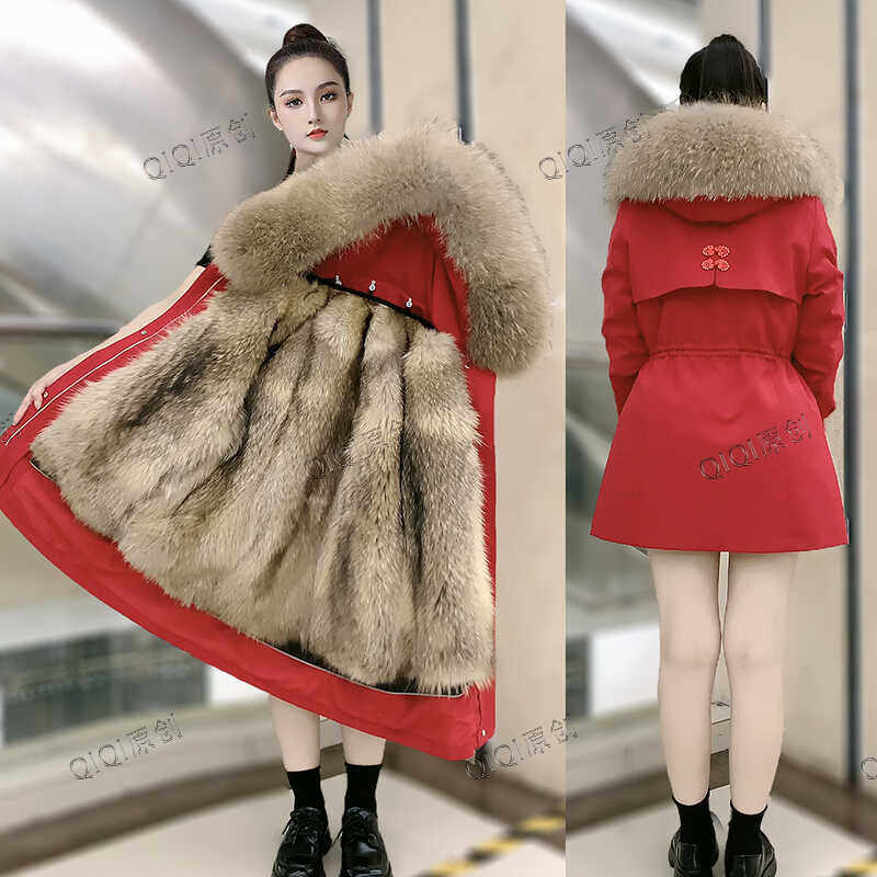 2025新款派克服女貉子毛内胆可拆卸中长款皮毛一体皮草加厚外套冬,淘宝优惠券,粉丝福利购,淘宝优惠卷