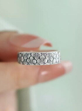 925银复古新中式繁花似锦戒指环