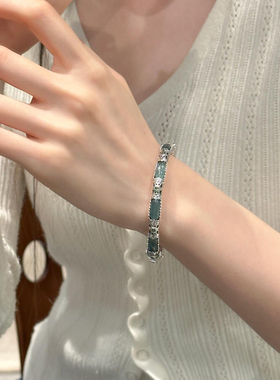 925银新中式无事牌手镯蓝水翡翠