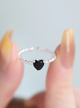 925银复古新中式细圈黑色爱心戒指环开口调节民族风女小众高级感