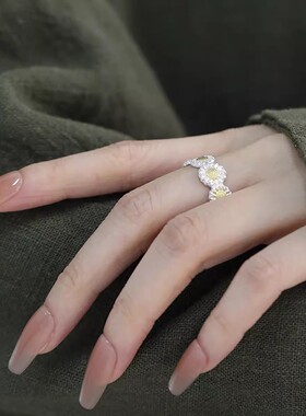 925银复古新中式向日葵戒指环开口调节女精致简约小众设计高级感