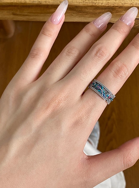 925银复古新中式珐琅彩戒指环女