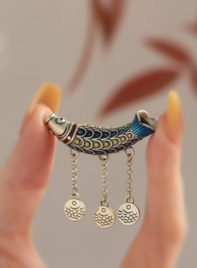 925银复古中式珐琅好运锦鲤吊坠