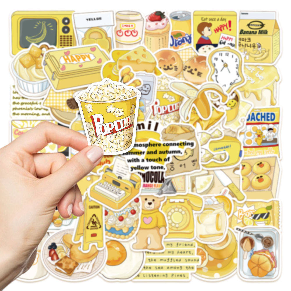 原创50张黄色盐系贴纸可爱少女心手机壳diy咕卡盘防水装饰贴画。,淘宝优惠券,粉丝福利购,淘宝优惠卷