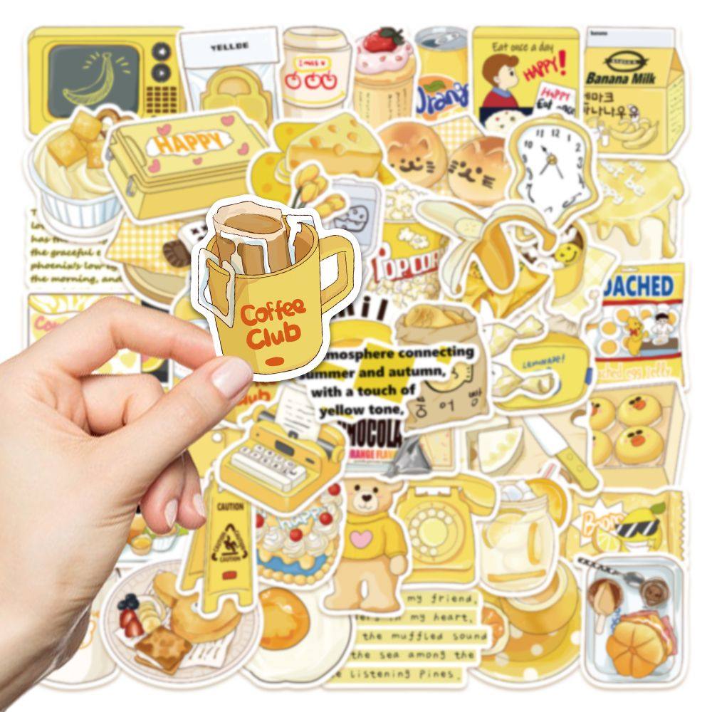 原创50张黄色盐系贴纸可爱少女心手机壳diy咕卡盘防水装饰贴画。,淘宝优惠券,粉丝福利购,淘宝优惠卷