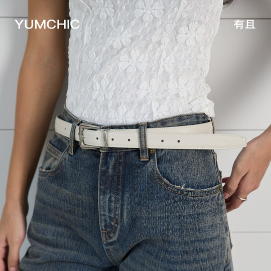 Retro frosted silver square buckle frosted belt versatile genuine leather belt for women casual denim skirt decoration