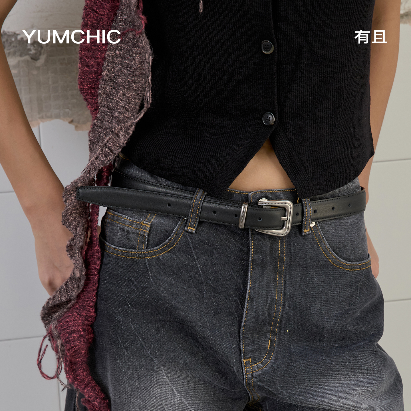 YUMCHIC/复古磨砂银方扣磨砂皮带百搭真皮女腰带休闲牛仔裙装饰 - 图2