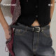 Retro frosted silver square buckle frosted belt versatile genuine leather belt for women casual denim skirt decoration
