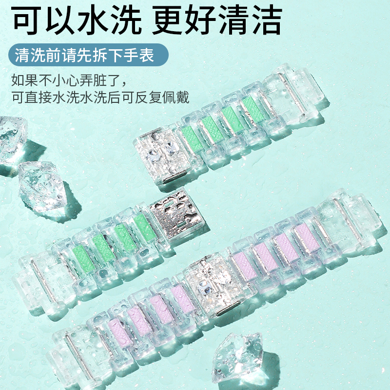 适用华为儿童手表表带5X/5PRO磁吸拼接双色闪扣表带华为5活力版/3Pro/3s加长表粒调节4Pro/4x透明磨砂腕带 - 图3