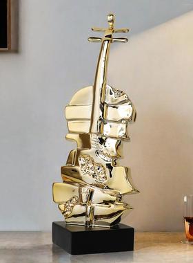 现代艺术小提琴摆件高档轻奢客厅办公室电脑桌酒柜装饰品创意礼物