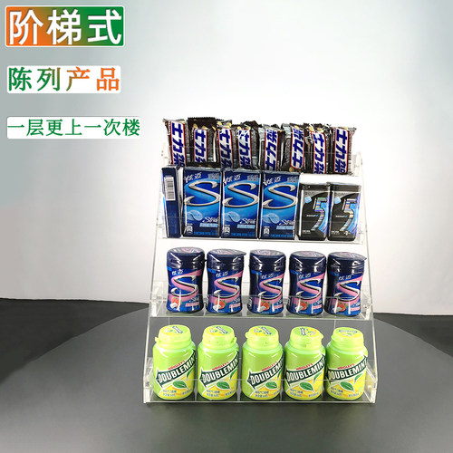 直播间带货架超市阶梯形透明亚克力炫迈益达口香糖展示架产品多层 - 图0