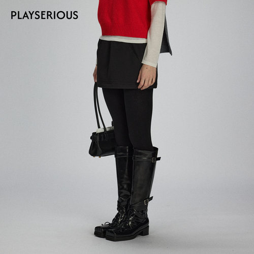 LACERTA 2025秋季新款口袋解构绗棉包臀短裙女黑色时尚气质半身裙 - 图0