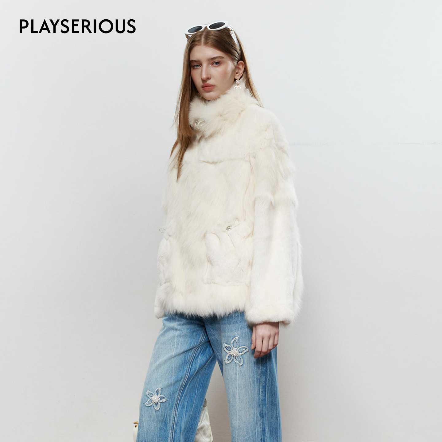 ROCHAROMMA 2025秋季新款兔毛皮草外套女简约百搭毛茸茸保暖外套 - 图0