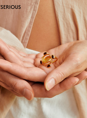 MONSECRET 2026春季新款翻转古币戒指红色宝石镶嵌复古轻奢戒指