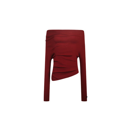 ARTE PURA 2025秋冬新款不对称堆褶皱纯色打底毛衣女圣诞气质上衣 - 图3