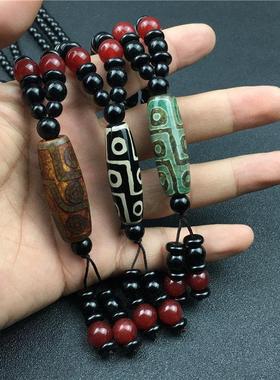 西藏九眼天珠吊坠男锁骨链百搭项链挂饰女复古长款毛衣链玛瑙挂件