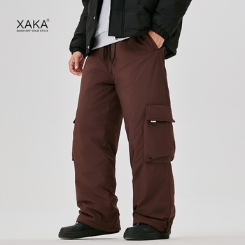 XAKA outdoor mountaineering workwear windproof down pants men's winter 2024 new outer wear large pocket warm Ski pants