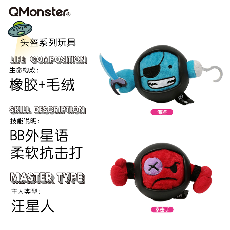 Qmonster·头盔系列小狗狗耐咬磨牙玩具毛绒橡胶发声陪伴宠物用品 - 图2