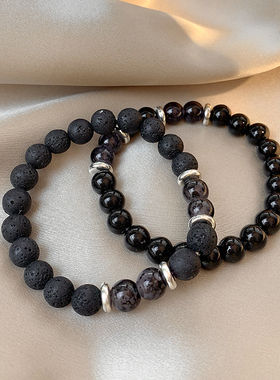 z9饰品复古黑色磨砂串珠手链女