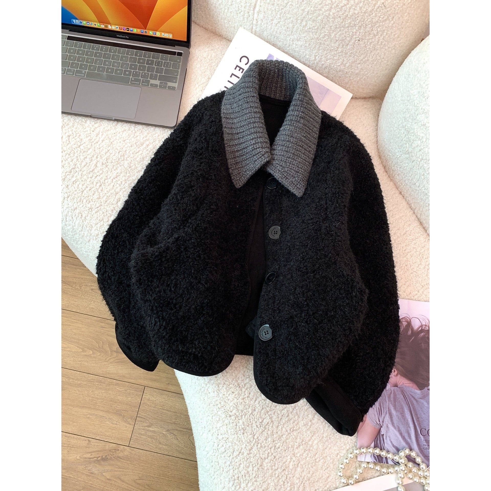 翻领短款羊羔毛黑色外套女加厚冬2026小个子皮毛一体夹克鹿皮绒,淘宝优惠券,粉丝福利购,淘宝优惠卷