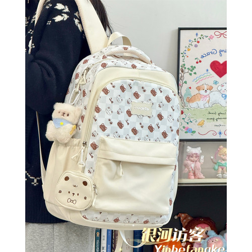 日系ins可爱学院书包女初高中生百搭休闲双肩包高颜值大容量背包 - 图1