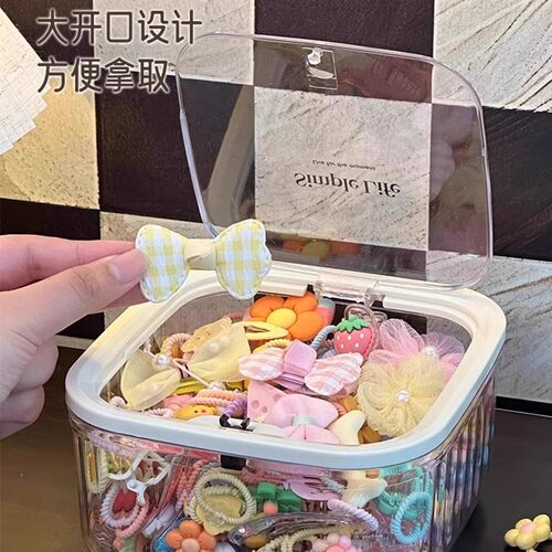 儿童发饰收纳盒桌面大容量带盖首饰盒女生皮筋头绳发夹萌粒整理盒 - 图2