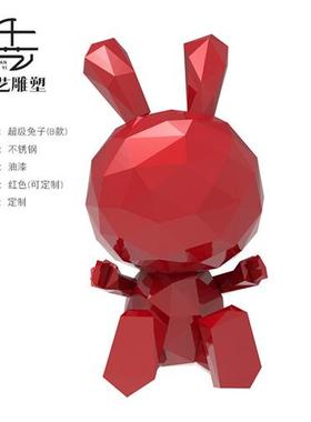大型镜面小兔子不锈钢雕塑定制厂家几何落地装饰开业门厅摆件