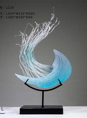 晶悦透明树脂浪花摆件雕塑客厅玄关抽象装饰艺术酒店会所大堂摆设