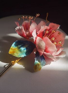 非遗手工牡丹绒花发簪古风发钗汉服簪子国风发饰复古明制宫廷头饰