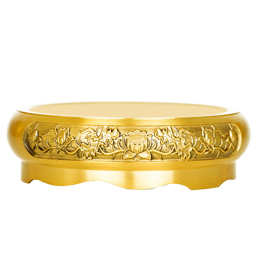 百福黄铜米缸底座鱼缸花盆托盘石头圆形摆件莲花复古山水浮雕托架,淘宝优惠券,粉丝福利购,淘宝优惠卷