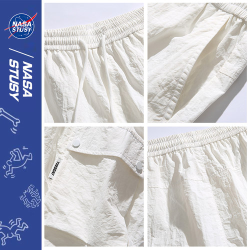 NASA STUSY夏季男士时尚简约美式高街短裤潮牌运动工装机能短裤 - 图3