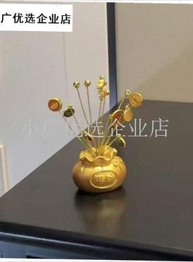 财运亨通招财聚宝盆钱袋新年摆件客厅玄关电视S机旁过年发财树装\