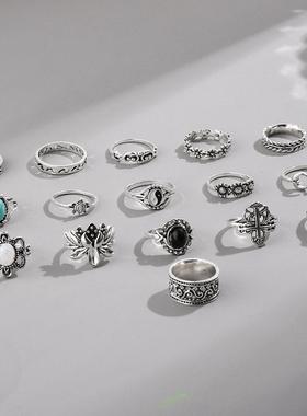 女戒指复古指环 Combination Flower rings Women Joint Ring Set