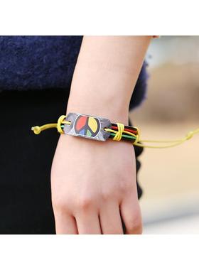 牙买加枫叶手炼皮手镯嘻哈hiphop印第安覆古手环男女情侣bracelet