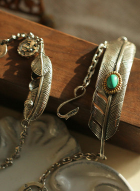纯银绿松石印第安老鹰羽毛手链