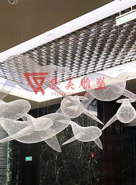不锈钢铁艺编织镂空鲲鹏鲸鱼海豚雕塑售楼处餐馆空中海洋吊饰定制