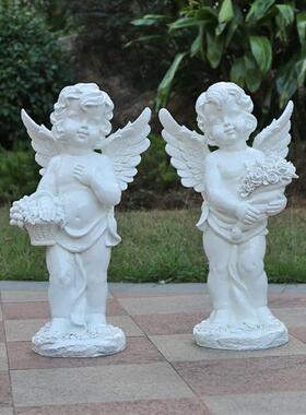 欧式户外花园酒店园林庭院玻璃钢雕塑小天使花盆别墅装饰人物摆件