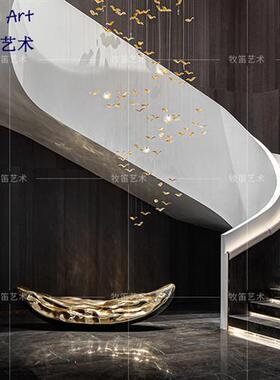 大型抽象玻璃钢金色花瓣花朵造型雕塑售楼部营销中心楼梯间艺术品