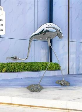 不锈钢手工锻造落地仙鹤雕塑园林景观草坪动物摆件室内水池装饰品