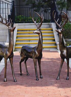 户外卡通仿铜鹿摆件玻璃钢园林景观雕塑庭院商场产品美陈装饰小品