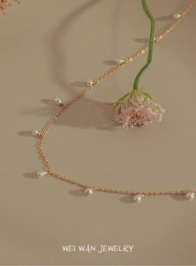 14k注金天然淡水迷你珍珠项链