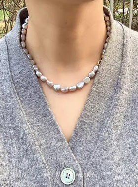 淡水无核巴洛克异形珍珠银灰色锁骨项链手链套装轻奢小众文艺风女