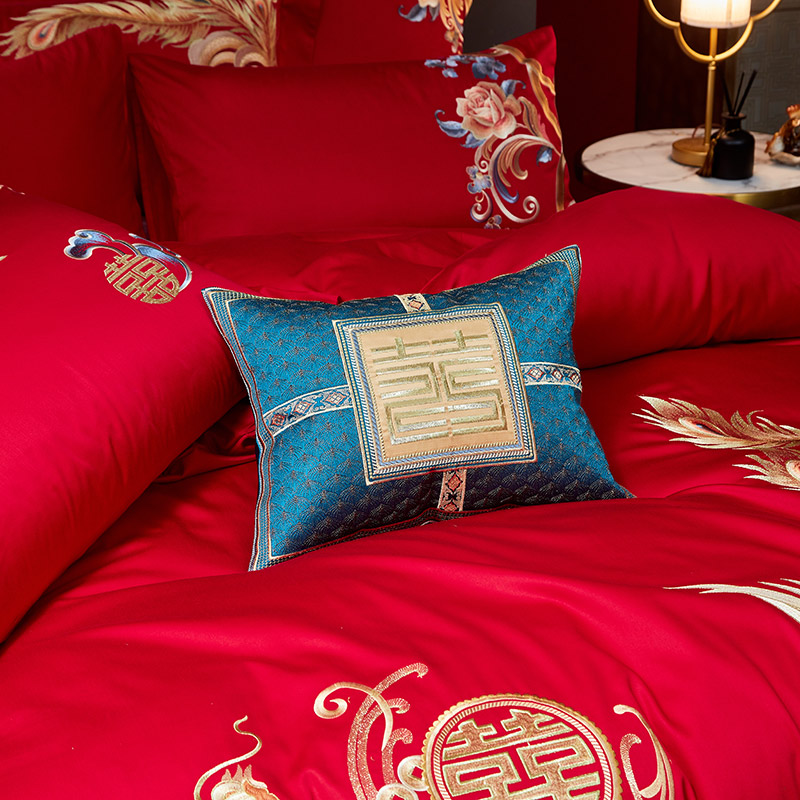 TB婚庆四件套高级感结婚床上用品大红色100支纯棉床单陪嫁十套件