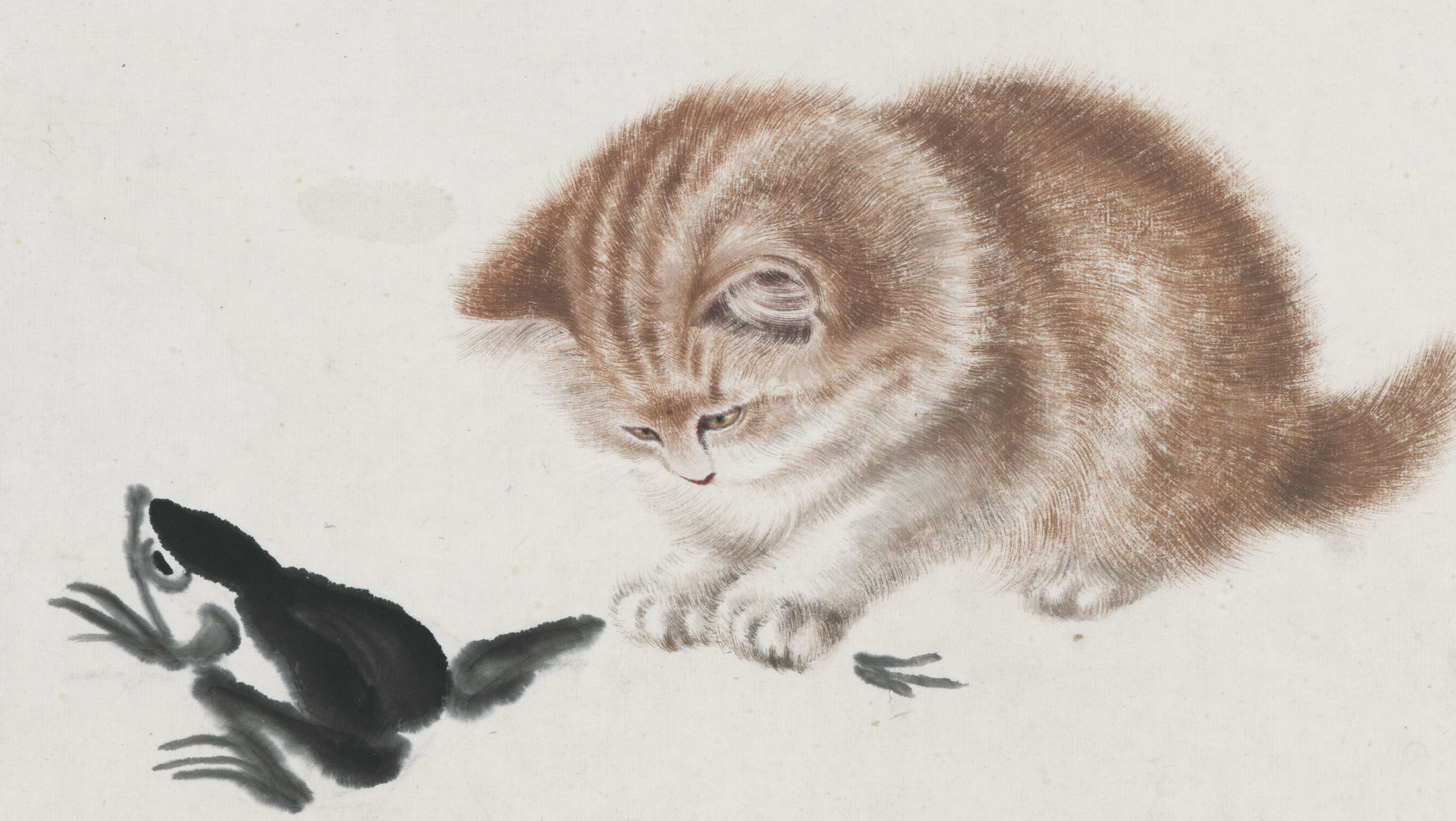 齐白石《猫趣图》国画宣纸动物工笔画高清微喷临摹装饰画挂画客厅 - 图2
