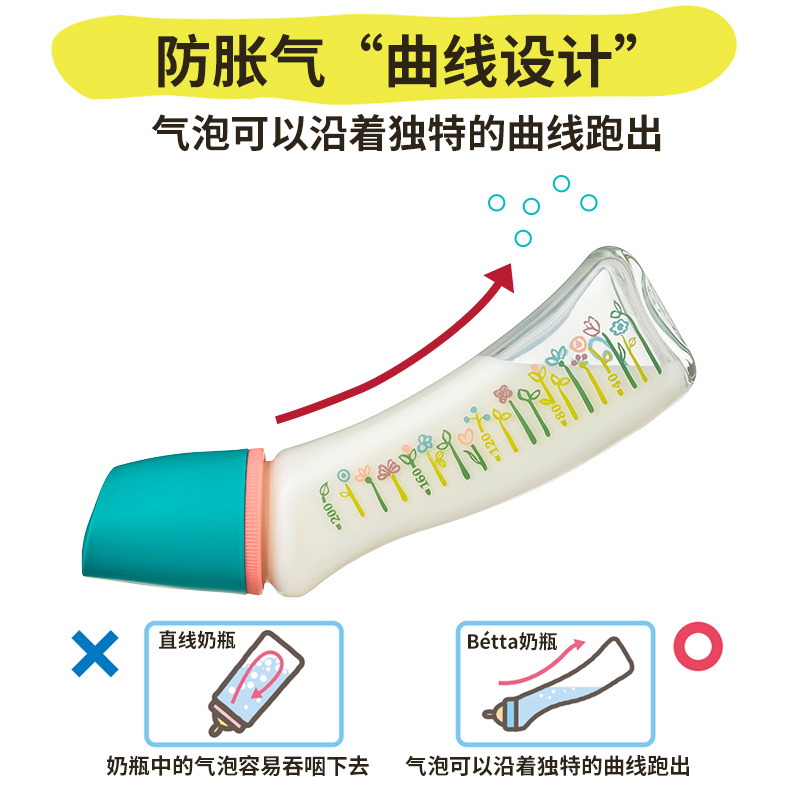 Betta新生婴儿防呛防胀气仿母乳玻璃奶瓶奶嘴断奶0-6个月1岁以上