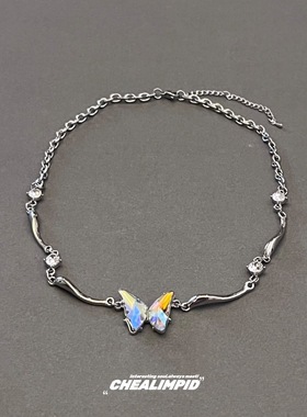 渐变蝴蝶金属不规则项链y2k辣妹潮流男女锁骨链颈链项链男小众