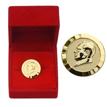 Chairman Mao Badge Brooch Mao Zedong Badge Golden Metal Head Statue Great Man Commemorative Medal Ornament 2CM Velvet Box
