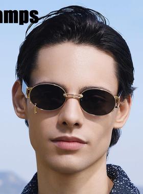 德国户外太阳眼镜小框朋克风椭圆形女高级感圆脸显瘦遮阳偏光墨镜