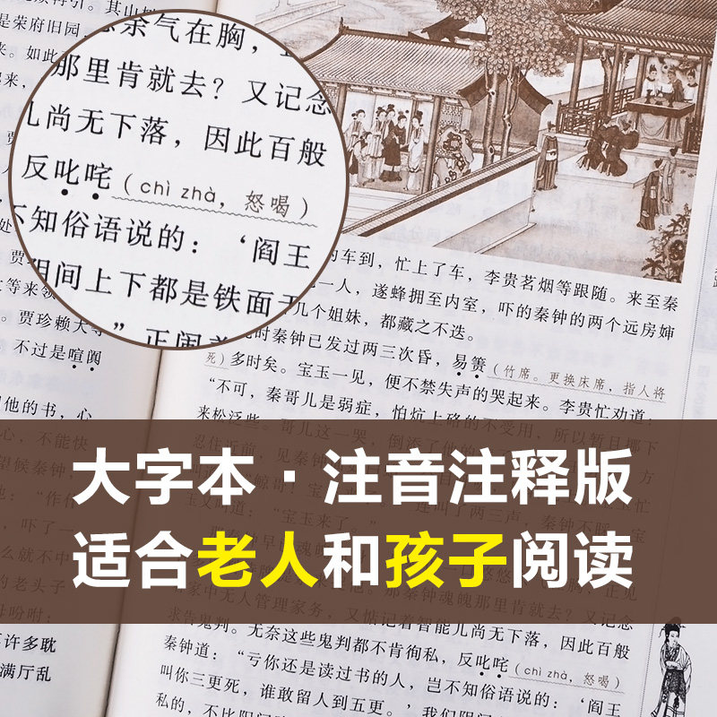双色印刷足本足回无删减 红楼梦 全4册原著正版大字版疑难字注音注释 无障碍阅读中国古典文学小说古典名著,淘宝优惠券,粉丝福利购,淘宝优惠卷